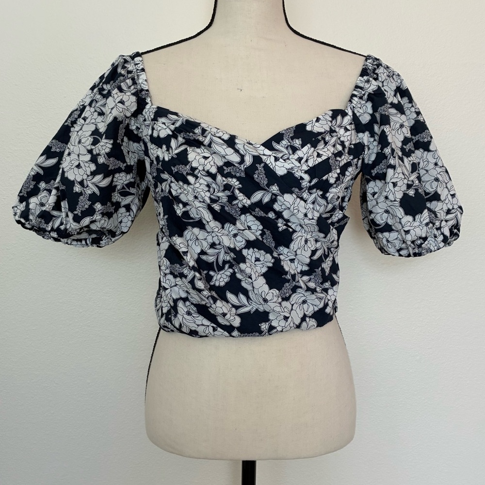 J. Crew Magnolia Print Crop Top with Puff Sleeves